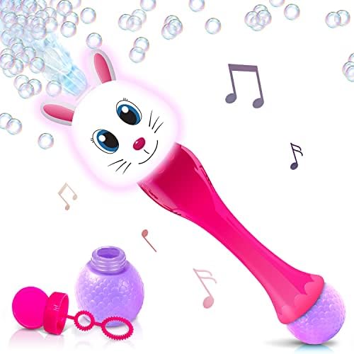 Light Up Bunny Easter Bubble Wand, 14 Inch Illuminating Bubbles Blower Wand with Thrilling LED & Sound Effect, Easter Bubbles for Kids Ages 1 2 3 4 5 6 Bubble Toys, Easter Basket Stuffers for Toddler