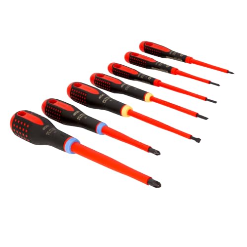 Bahco BE9888S ERGO VDE Insulated Screwdriver Set 7 Piece Electrical Tool Kit with ERGOnomic Handles for Controlled Grip and Reduced Hand Strain in Precision Tasks