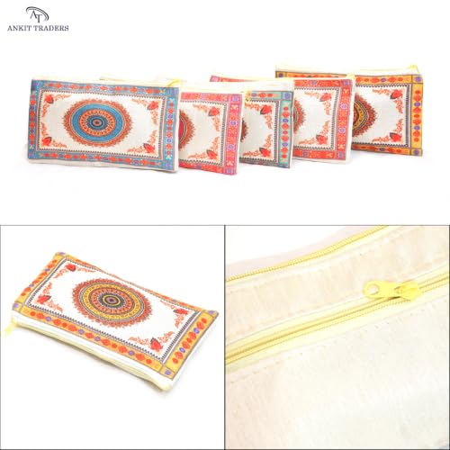 Image of Traditional Embroidered Zipper Purse for Women | Return Gifts for Baby Shower, Haldi, Mehendi, Wedding | Multicolor Ethnic Pouch Set