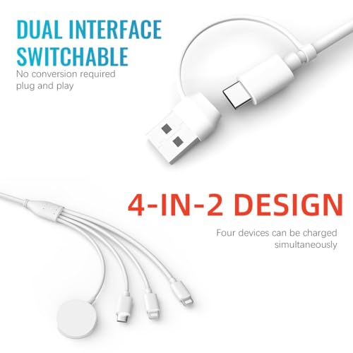 Image of Verilux 4 in 2 Type C Cable Fast Charging, 5.9FT Type C Cable for iPhone Wireless Magnetic Charging Cable for iWatch, USB /C to C, Lighting, Magnetic Wireless Pad for iWatch Series SE /8 /7 /6 /5 /4 /3