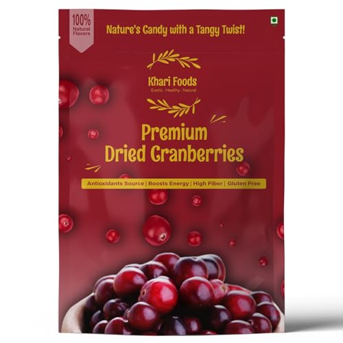 Image of Khari Foods Dried Cranberries, Dry Fruit Berries, Rich in Antioxidants, Energy Booster, No Preservatives (100g)