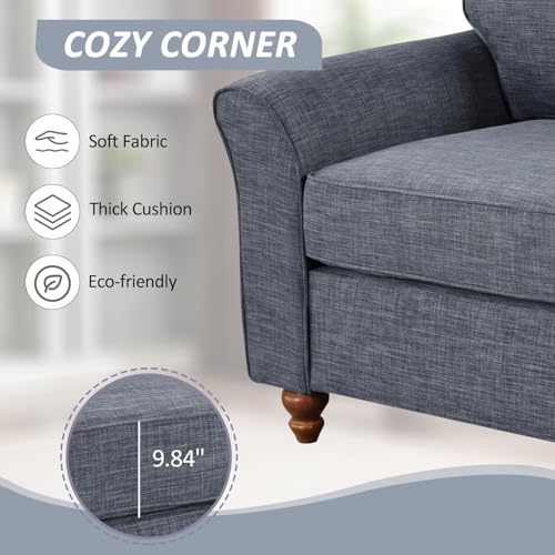 EBELLO Upholstered 3-seat Sofa Couch, Modern Soft Fabric Couch Sofa, Wood Frame and Sturdy Legs for Living Room Bedroom Office, Dark Blue