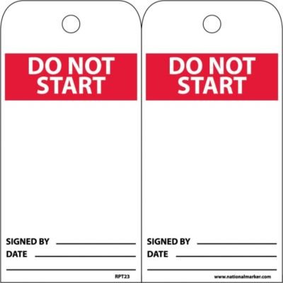 NMC RPT23 DO NOT Start Tag - [Pack of 25] 3 in. x 6 in. Vinyl 2 Sided Inspection Tag with White/Black Text on Red/White Base