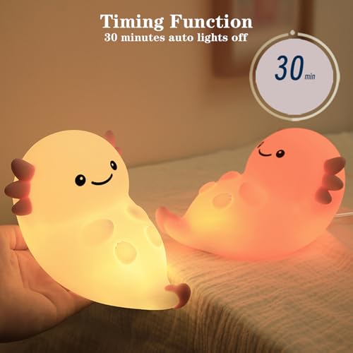 Image of Cute White Axolotl Night Light, LED Squishy Night Lamp, Dimmable Timer Nursery Nightlight for Kids, Rechargeable Touch Lamp, Dorm Decor, Kids Funny Gifts(White Axolotl)