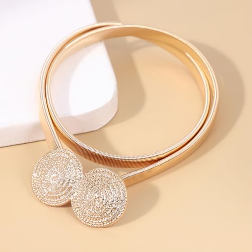 Skinny Metal Cinch Belt for Dress Stretch Thin Waist Belt for Women Gold/Silver