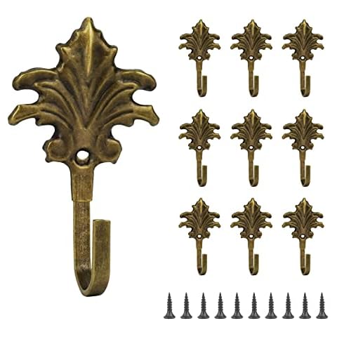 10 Pack Coat Hooks Wall Mounted with 10 Screws Retro Hooks for Coat, Scarf, Bag, Towel, Key, Cap, Cup, Hat (Bronze) Cover