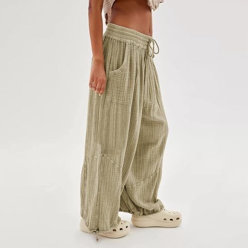 Womens Baggy Utility Pants 2024 Summer High Waisted Wide Leg Cargo Pants with Pocket Wide Leg Palazzo Trousers2