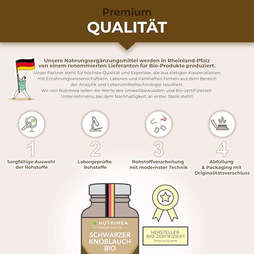 Schwarzer Knoblauch Bio - Reiner Extrakt fermentiert - Mit S-Allyl-Cystein - Hochdosiert Kapseln - Veganes Produkt - Nutrimea - Premium Qualität