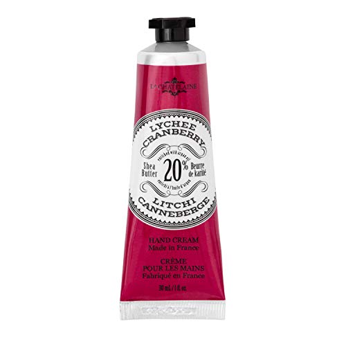 La Chatelaine 20% Shea Butter Hand Cream Travel Size Organic Argan Oil Moisturizing Nourishing Repairing Extra-Rich Hand Lotion Made in France Paraben Free 1 oz / 30ml (Lychee Cranberry)