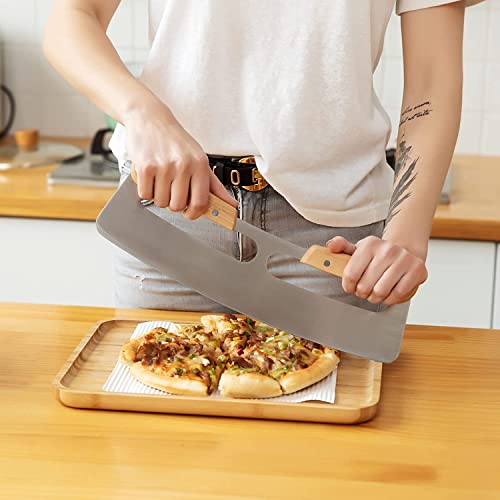 Image of NILKANTH Pizza Cutter Rocker with Wooden Handles & Protective, Big Pizza Knife Cutters for Kitchen Tool (14inch)