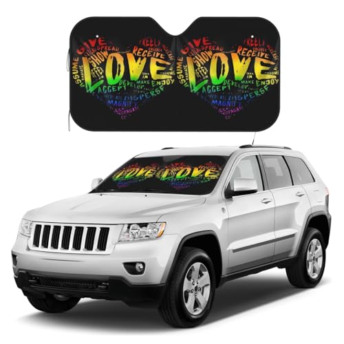QICITTY LGBT Pride Rainbow Heart Gays Lesbians Windshield Sunshade for Car SUV Truck Foldable Uv Ray Reflector Front Window Sun Shade Visor Shield Cover, Small, White