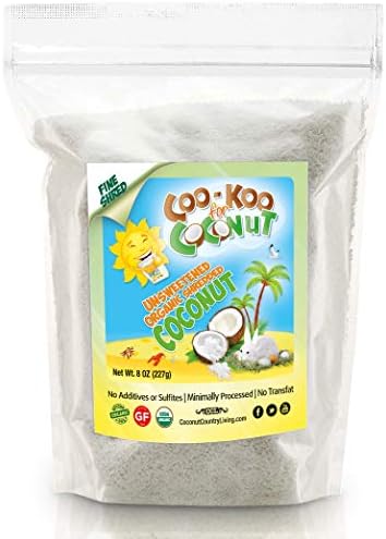 Organic Shredded Coconut Unsweetened 8 oz, Fine w/ E-book, Great for Coconut Milk, Keto and Paleo Treats