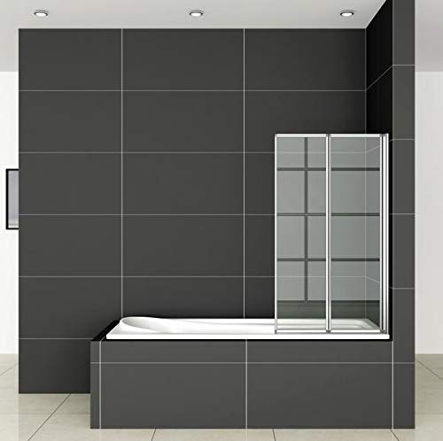 Mamparas Bañera Cristal Pantalla 120x140cmx4mm Biombo 2 veces Plegable vidrio templado Baño