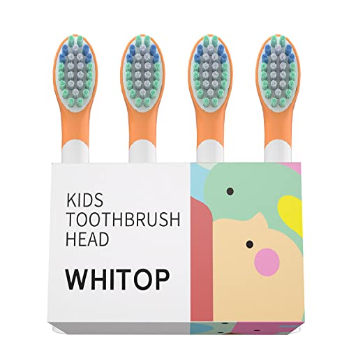 WHITOP Elektrische Schallzahnbürste für Kinder, Ersatzbürstenköpfe für Kinder, Sanfte Reinigung, Borsten, 4er-Pack, E13 Orange Cover