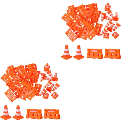 TOPPERFUN 48pcs Mini Traffic Cones, Miniature Fence Barricade Signs, Small Orange Construction Cone Toy Set. Plastic Road Safety Toys for Construction Theme Birthday Party Favors Cake Toppers Decor