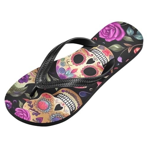 Sugar Skull Purple Flower Men's & Women's Classical Beach Rubber Sandal Flip Flop Comfortable Slipper 214A4569