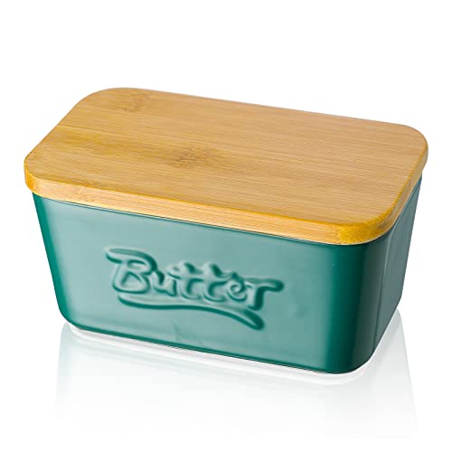 Burriera Theo&Cleo in vetro e bambù, bambù ecologico e sostenibile, coperchio in vetro di alta qualità, burriera, 250 g di burro