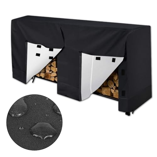 MuchLuckystar Oxford - Funda de tela para leña, 244 x 61 x 107 cm, impermeable, protector de almacenamiento de troncos para exteriores, para lluvia y nieve, color negro