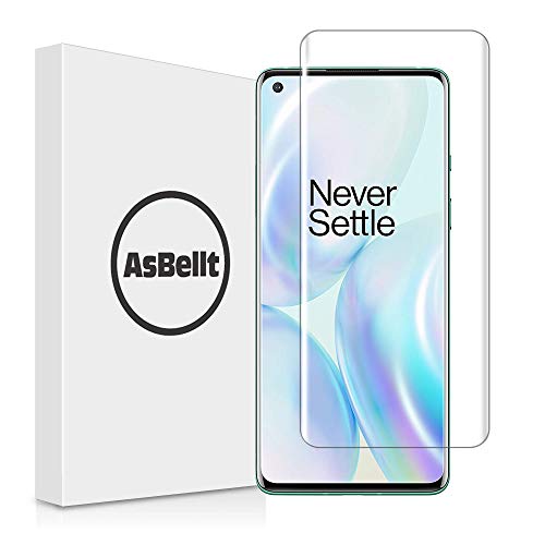 Protector de pantalla AsBellt para OnePlus 8 Pro (1 unidad), compatible con sensor de huellas dactilares, dureza 9H, cobertura completa 3D para OnePlus 8 Pro, protector de pantalla HD