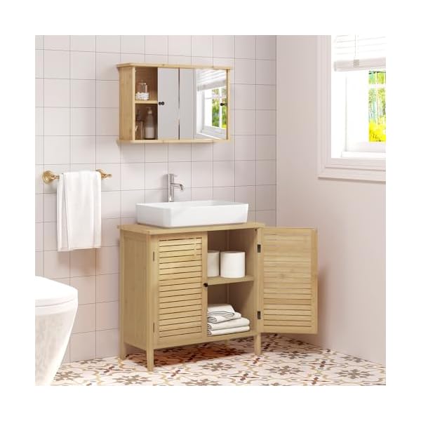 EUGAD Waschbeckenunterschrank Unterschrank Badezimmerschrank Waschtisch Badschrank mit 2 Türe 60 x 30 x 60 cm Bambus – Bild 3