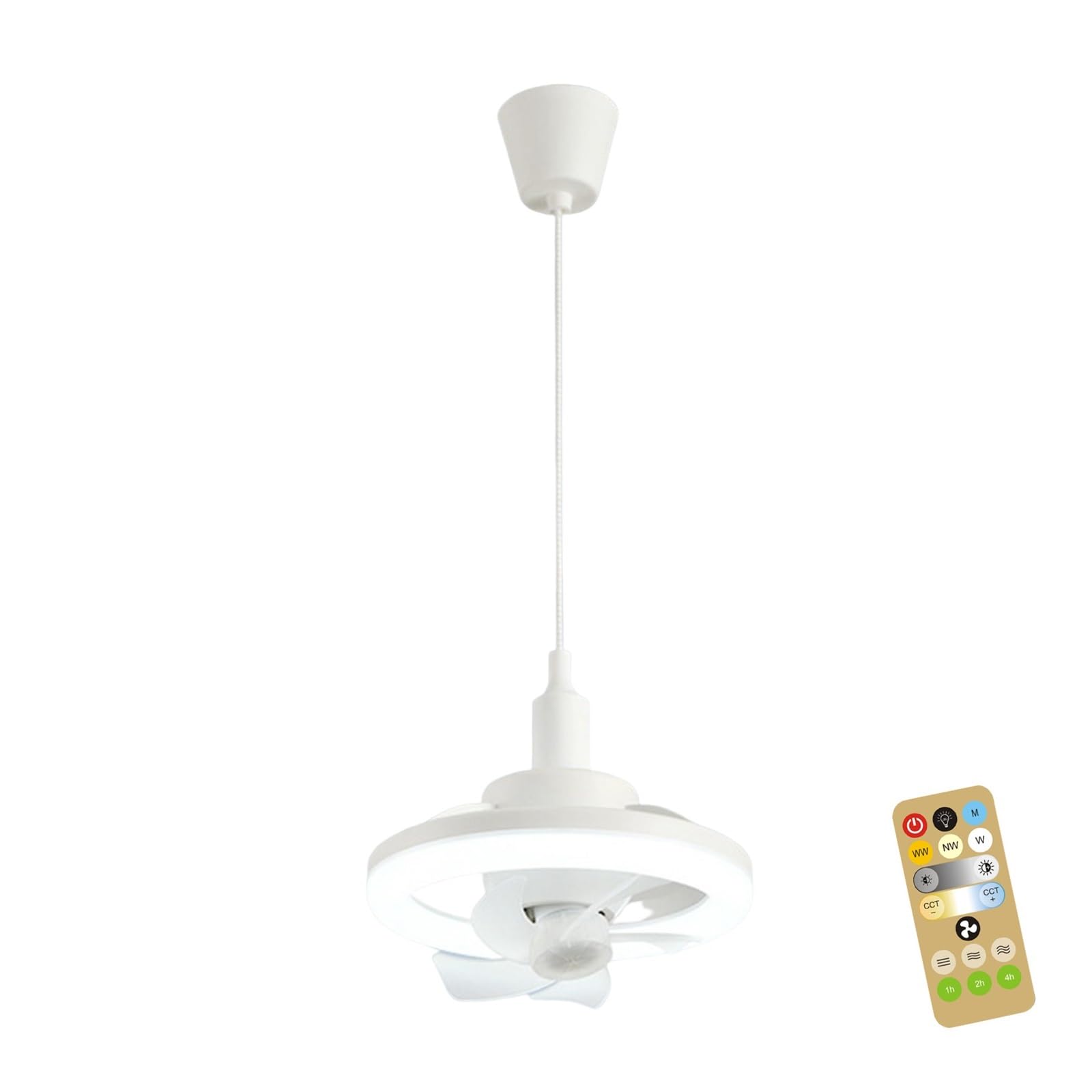 TRDEWR Ceiling Fan Light Electric Fan Light E27 Lamp Holder 360 Head Shaking Dimmable 3-Speed Wind for Home Children Room Good Light and Shadow Effects(B)