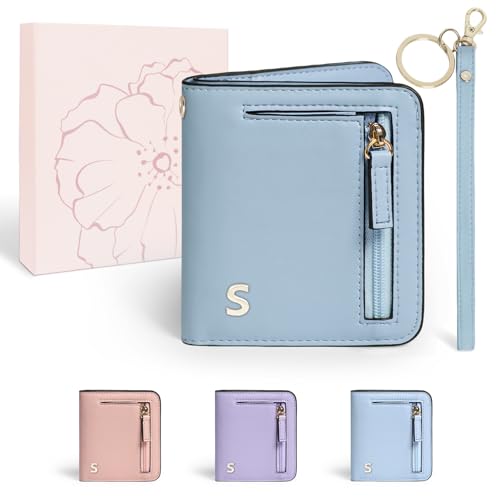 Image of COSHAYSOO Initial Teen Girl Womens Wallets RFID Slim Wristlet Keychain Easter Birthday First Communion Confirmation Gifts for 10 11 12 13 14 15 16 17 18 19 21 Year Old College Teenager, Blue Letter S