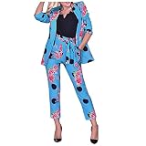 SCBFDI Lang Hose Und Tops Damen Lauschig Outfit Moderne V Ausschnitt Lang Hose Und Tops Frau Bequemer Tunika mit Druckknöpfen Langarm Geblümt Winter Reisen Polyester Blau