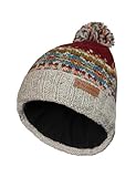Pachamama Gorro de lana para mujer, con forro polar, parte trasera enrollable, tejido a mano, tradicional, Fairisle, colorido, talla única, hecho a mano, extra cálido, comercio justo, granate, Talla