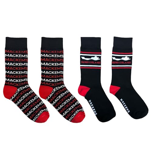 2 Pairs Sunderland Cotton Rich Socks UK 7-11 Classic Retro Mackems Crest & Repeat Design Soft & Durable Football Fans Socks - Two Pairs
