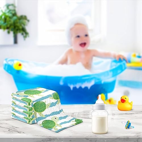Image of vvfelixl Cute Characters Green Turtles Baby Burp Cloths Baby Muslin Washcloths for Boys Girls Cotton Baby Face Towel for Newborn Infants Soft and Absorbent 11.8 X 11.8 in, 5 Pack