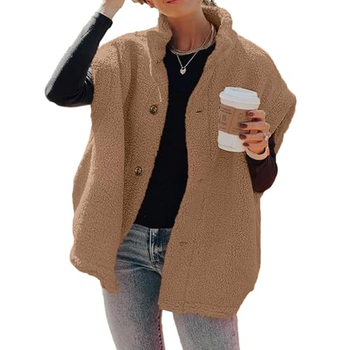 Womens Fleece Vest Casual Oversized Button Down Sherpa Vest Stand Collar Sleeveless Fuzzy Jackets with Pockets Winter Warm Loose Waistcoat Cozy Fluffy Gilet Fall Winter Outerwear Women Fur Vest2