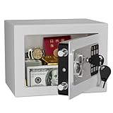 KABISAFE 金庫小型 ミニ金庫 テンキー式 小型簡易保管庫 貯金箱 警報アラーム付き 壁付け対応 ホテル金庫 防犯セキュリティー ボックス 子供用・学生用 店舗用 緊急キー付き 日本語取扱説明書 6.6L W23×D17×H17CM (ホワイト)
