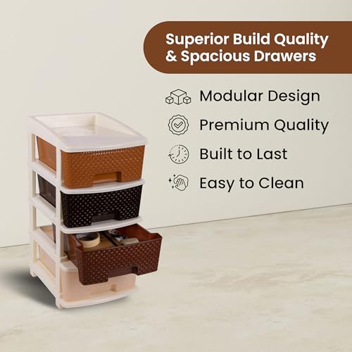 Image of KITCHIVO Plastic Modular Drawer Storage Chest Of Drawers Organizer Storage Box, Large Stomo Racks For Multipurpose Anti-slip Shoes Organizers (Coffee & Chocolate, 4 Layer)