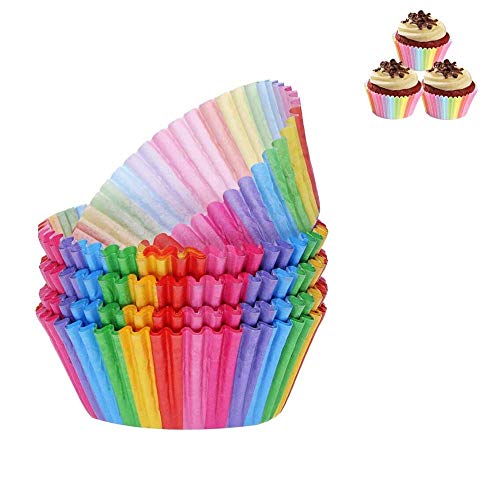 Heatigo 100 Stück Muffin Backformen Cupcake Wrapper Regenbogen Papier Fällen Liners Muffinförmchen für Dessert Backen Geburtstag Hochzeit Party