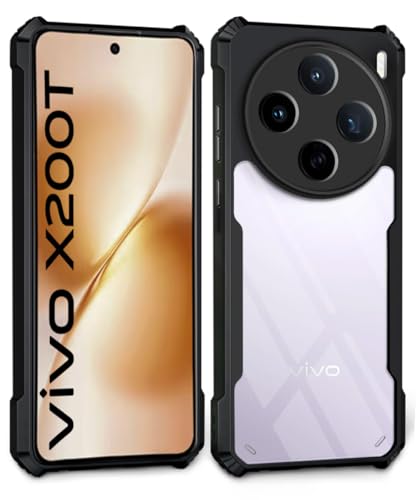 Image of WOW IMAGINE Shock Proof Clear Back Case Mobile Cover for Vivo X200T 5G (Hard | Hybrid PC + TPU | Full Armour Device & Camera Protection | Black)