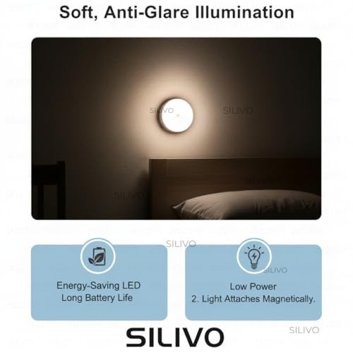 Image of Motion Sensor LED Lamp USB Rechargeable Night Light (Pack of 2) - Wireless Magnetic Stick On Light for Cabinet, Wardrobe, Closet, Kitchen, Bedroom, Stairs, Hallway, Under Cabinet Lighting by ComSaf