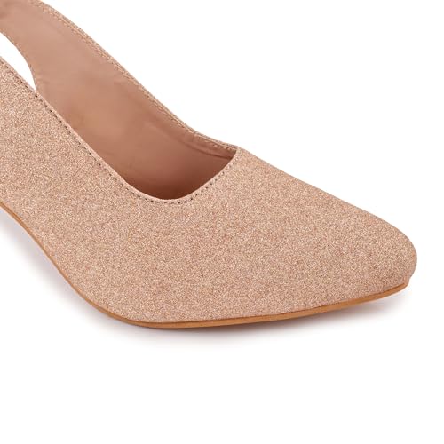 Image of Classic Closed Pointed Toe Mid Block Thick Heel Slingback Pumps for Women Signora104| Glitter Fabric Dress Shoes | Wedding Party | Evening Trendy Signora104