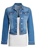 shelikes Womens Denim Jacket Crop Style Long Sleeve Button Up Slim Fit Vintage Jean Jacket For Ladies Girls