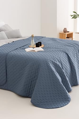 Miniatura 5 de Todocama Colcha Boutí Fina Con Diseño Estrella, Para Primavera, Verano, Otoño E Invierno. 100 Microfibra Extra Suave. Cubre Cama Multiusos. Cama 80 90-180x260cm Azul Grisáceo