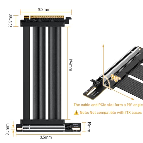 Image of RGEEK PCIe 5.0 Riser Cable X16, 200mm Right Angle for Vertical GPU Mount | Compatible PCIe 4.0, EMI Shielded, Fits ATX MATX Case for Professional Graphics Cards RTX 5080 5090 RX 9070 A100 A800