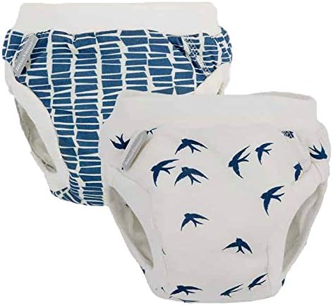 Imse Vimse Organic Cotton Reusable Cloth Training Pants for Potty Training Boys - 2 Pack (Blue Slate/Bird, L 20-26 lbs)