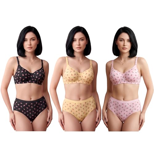 Image of Women's Pure Cotton Blend Lightly Padded Bra (Pack of 3) | Full Coverage Wirefree T-Shirt Bra | Soft Breathable Everyday Bra | Adjustable Straps | Comfortable Multicolor Bra