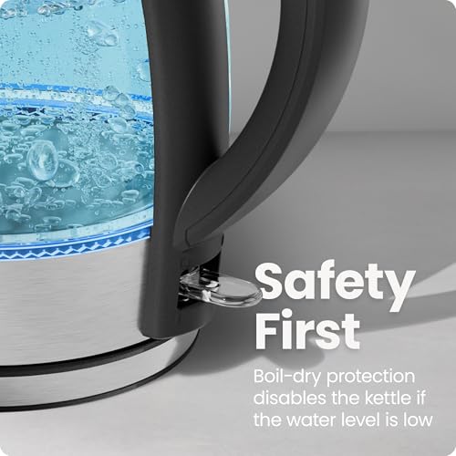 Image of Chefman Electric Kettle 1500W, 1.8L Hot Water Boiler, Removable Lid for Easy Cleaning, LED Indicators, Auto Shutoff & Boil-Dry Protection, Borosilicate Glass Electric Tea Kettle - Stainless Steel