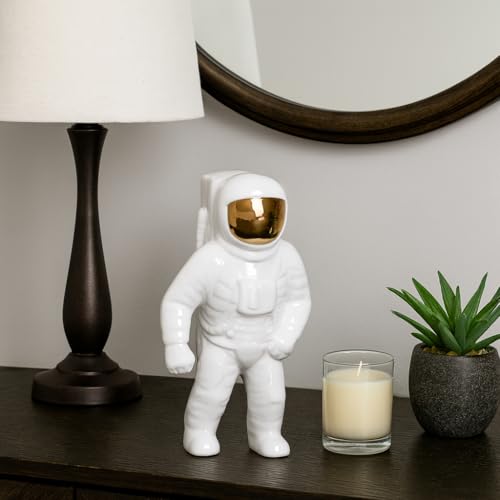 Figura decorativa astronauta de cerámica blanca 11 pulgadas miniatura 3