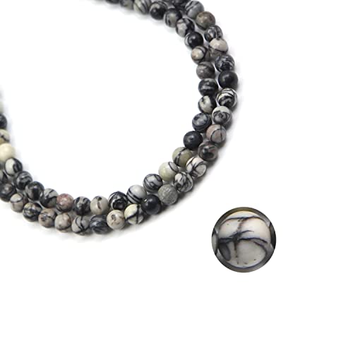 Qiwan Natural Round Loose Beads Jewelry Making Diy Bracelet Necklace Material 1 Strand 15 Inches (6Mm, Natural Black Striped Zebra Stone) #TOP29