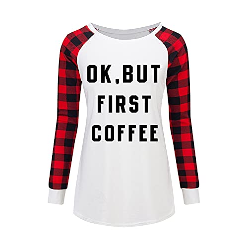 Briskorry Sweatshirt voor dames, met letterprint, geruit, split, ronde hals, lange mouwen, blouse, jumper shirt, mode, bovenstuk, top, lente, herfst, vrije tijd - Image 4