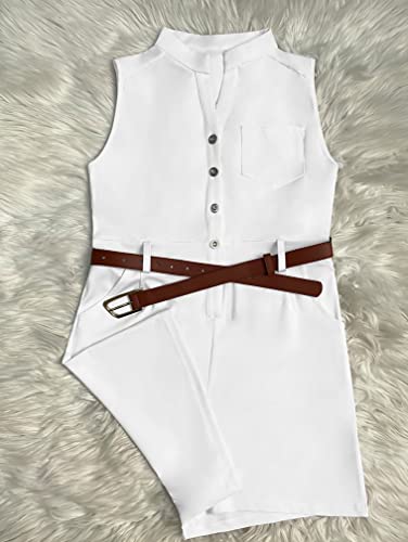 Xxtaxn Women's Sexy V Neck Rompers One Piece Short Jumpsuit With Belt And Pockets White #TOP2