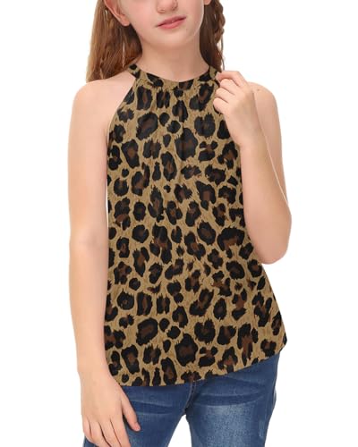 Image of BesserBay Girls Summer Back Button Halter Neck Tank Top Cold Shoulder Casual Blouse Pleated Sleeveless Shirts 5-14 Years