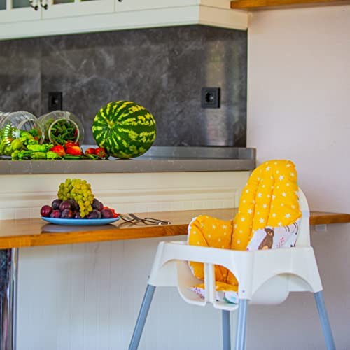 Image of Cushion - Washable & Reversible One-Piece Cotton Seat Pad for IKEA High Chair Accessories, Compatible with Antilop (Nature Yellow)