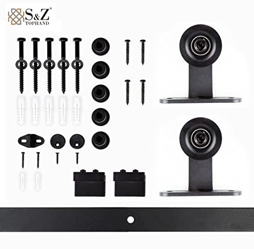 Image of S&Z tophand 20 in. x 84 Brown Barn Door with 5FT Sliding Hardware Kit, Modern Style, Simple Assembly Required